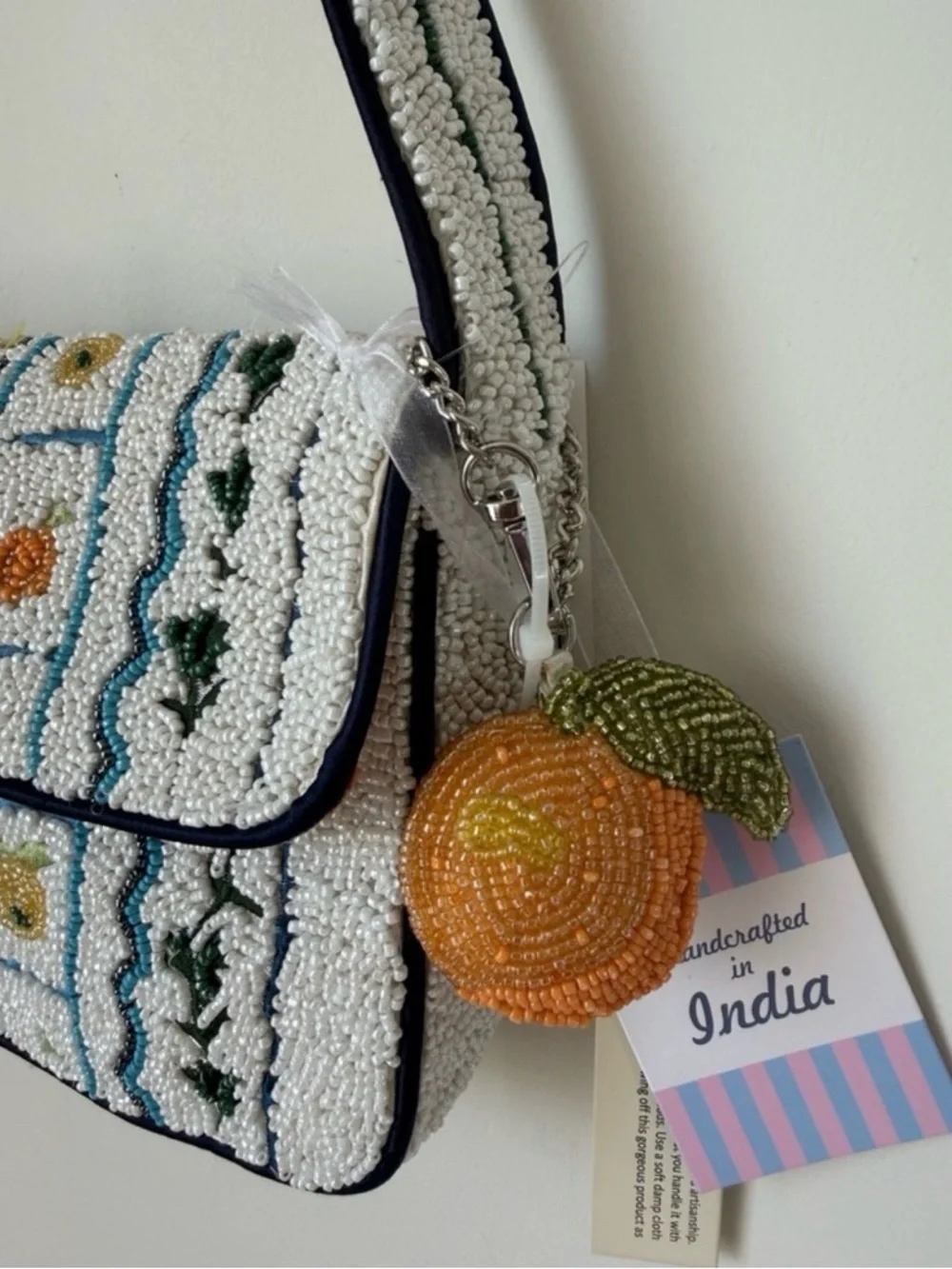 Beaded Floral Embroidered Shoulder Bag floral print & charm